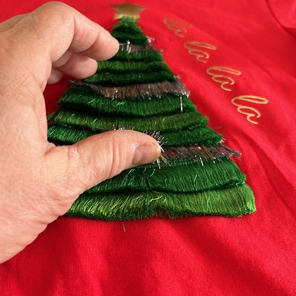NWT Magical Season Red Fa La La Fringed Christmas Tree Short Sleeves Tee XS - Picture 10 of 16